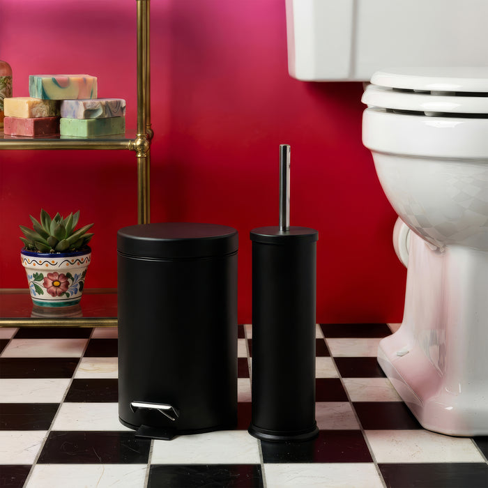 3L Matt Black Round Stainless Steel Bathroom Pedal Bin
