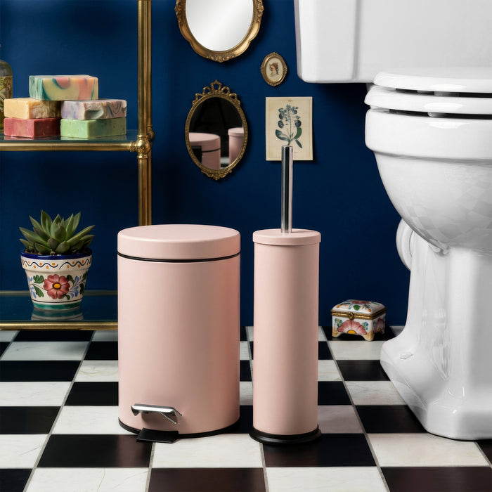 3L Matt Pink Round Stainless Steel Bathroom Pedal Bin