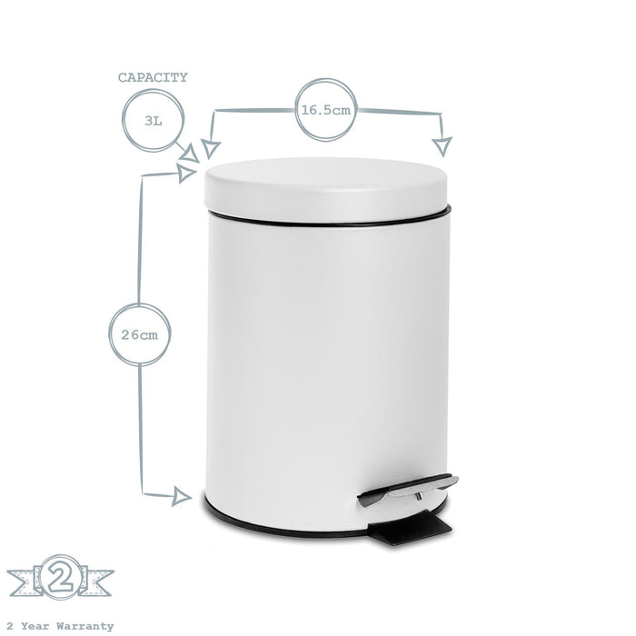 3L Matt Pink Round Stainless Steel Bathroom Pedal Bin