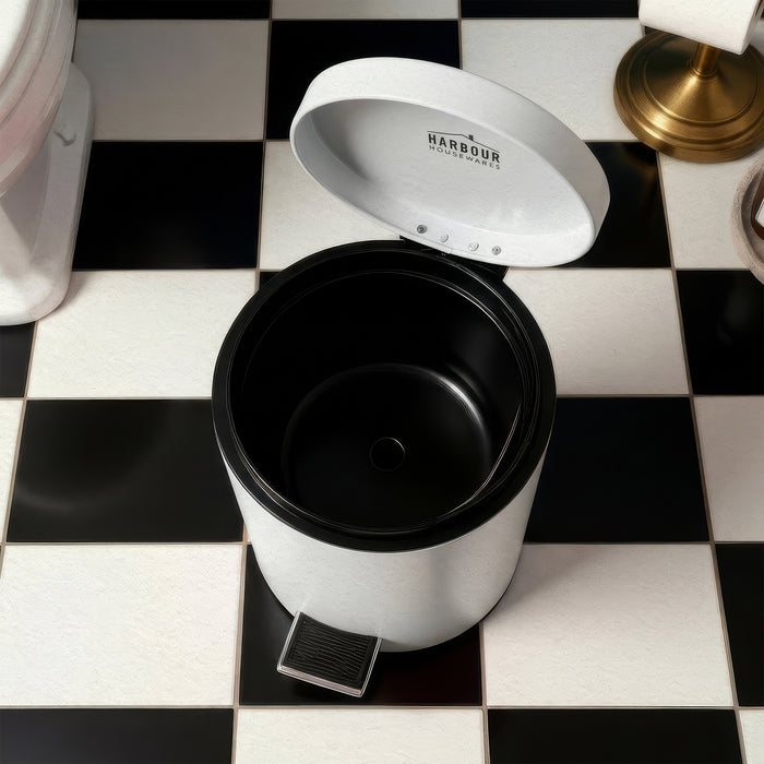 3L Matt White Round Stainless Steel Bathroom Pedal Bin