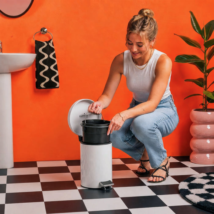 3L Matt White Round Stainless Steel Bathroom Pedal Bin