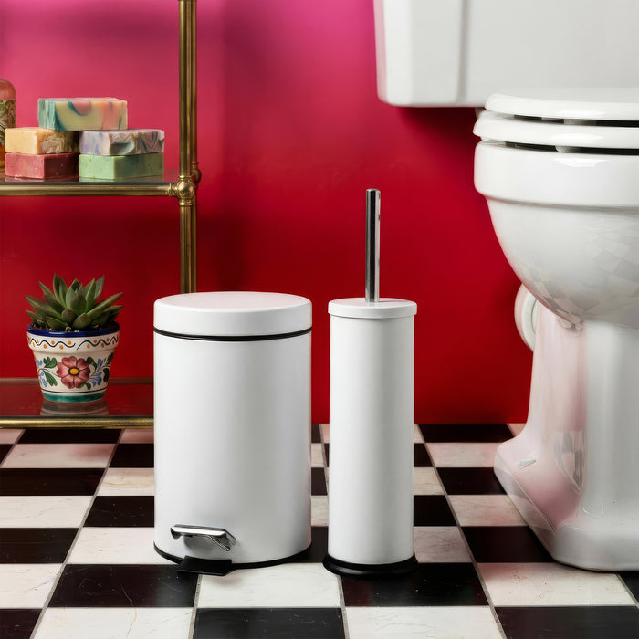 3L Matt White Round Stainless Steel Bathroom Pedal Bin