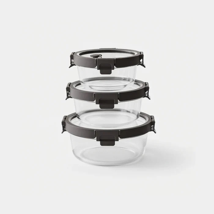 3pc ROUND GLASS CONTAINER SET WITH LIDS