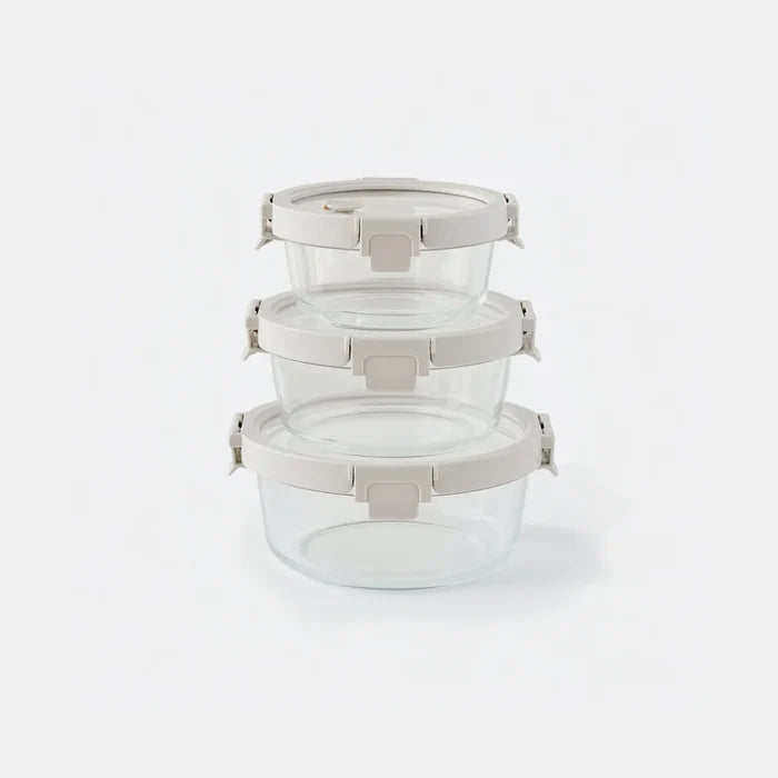 3pc ROUND GLASS CONTAINER SET WITH LIDS