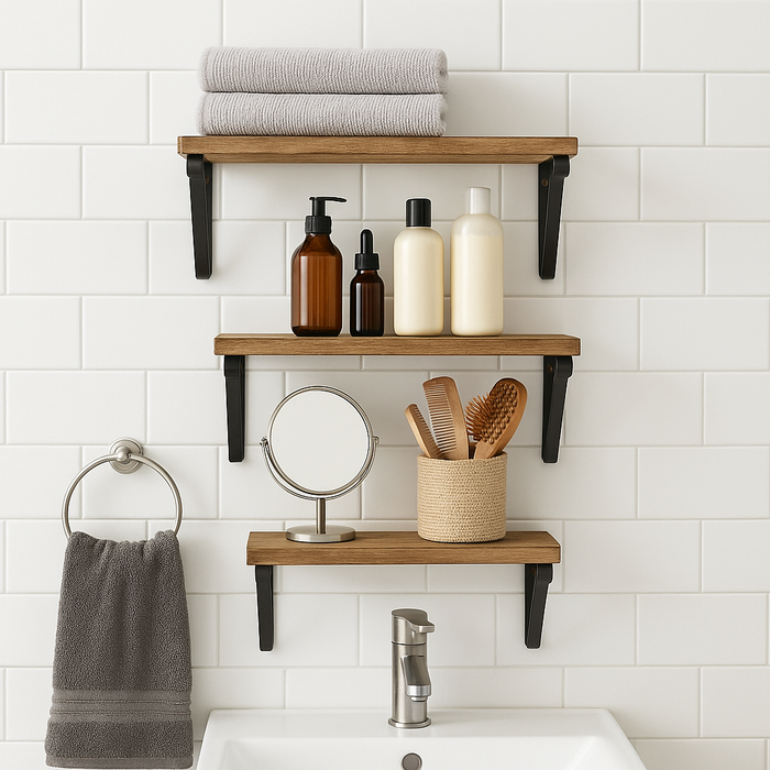 3pc Rustic Wooden Floating Shelves Set - Natural