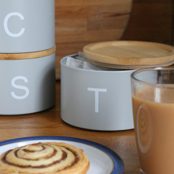 3pc Stacking Tea Coffee Sugar Grey Canister Set with Bamboo Lids
