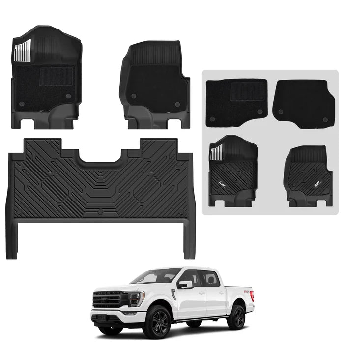 3W All-Weather Thorex™ Floor Mats Fit Ford F150 / F-150 Lightning SuperCrew Cab 2015-2026 (with Original Folding Under-Seat Storage Box) - 3Wliners
