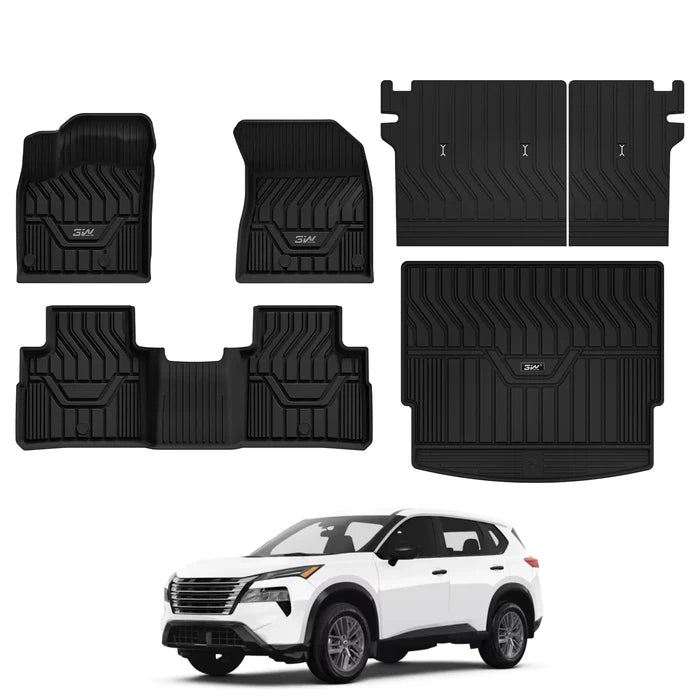 3W Nissan Rogue 2021-2027 (NOT for Sport) Custom Floor Mats TPE Material & All-Weather Protection Vehicles & Parts 3Wliners 2021-2025 Rogue 2021-2025 1st&2nd Rows + Trunk Mat