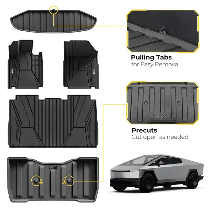 3W Tesla Cybertruck 2023 2024 Custom Floor Mats / Trunk Mats / Bed Mat Thorex™ All-Weather Protection - 3Wliners