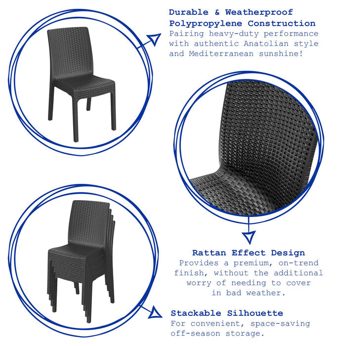 4 piece Rattan Effect Garden Dining Chairs - Anthracite