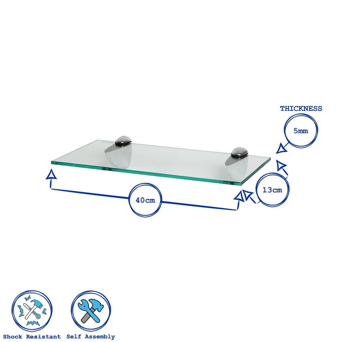 40cm Floating Glass Shelf with Black Fixings