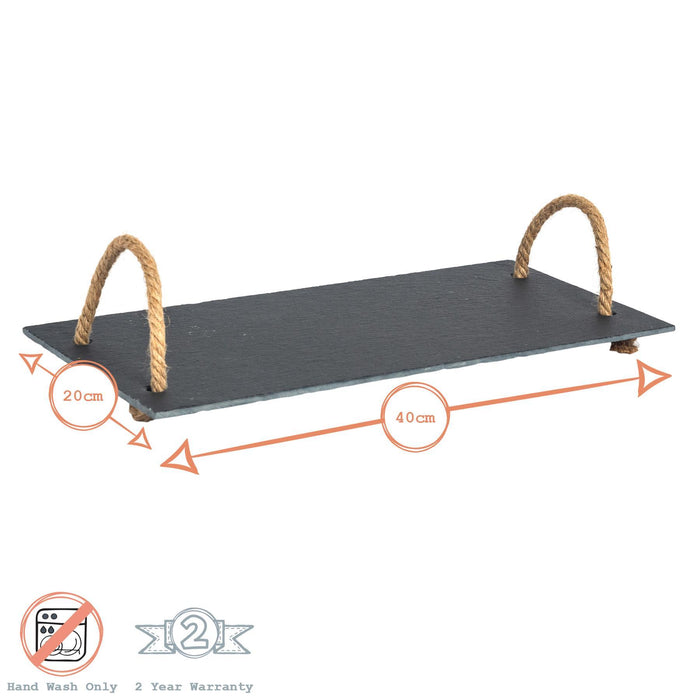 Rustic Slate Serving Tray with Rope Handles