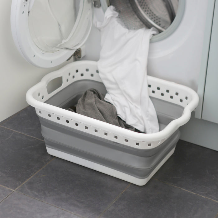 42L Collapsible Laundry Basket - White/Grey