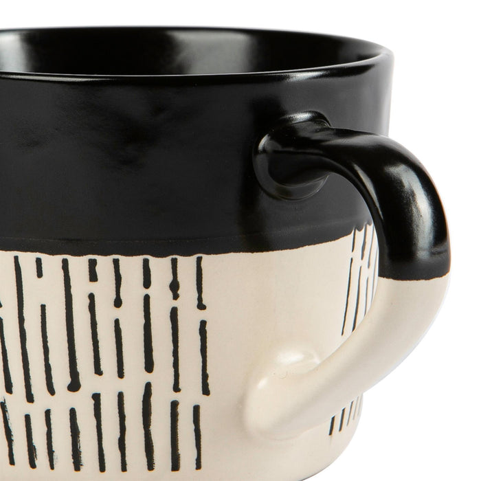 450ml Black Colour Block Dash Stoneware Coffee Mugs - Pack of Six