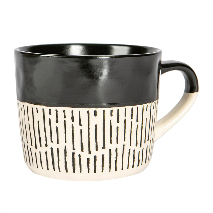 450ml Black Colour Block Dash Stoneware Coffee Mugs - Pack of Six