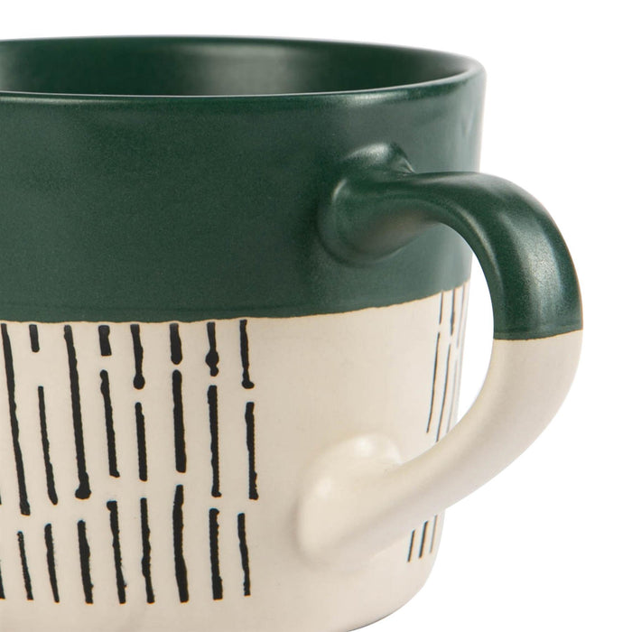 450ml Green Colour Block Dash Stoneware Coffee Mugs - Pack of Six