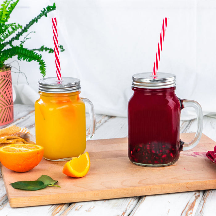 450ml Mason Drinking Jar Glasses with Straws - Pack of Four