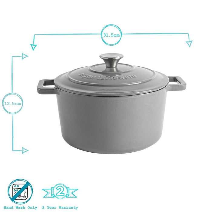 4.5L Dark Grey Cast Iron Casserole Dish