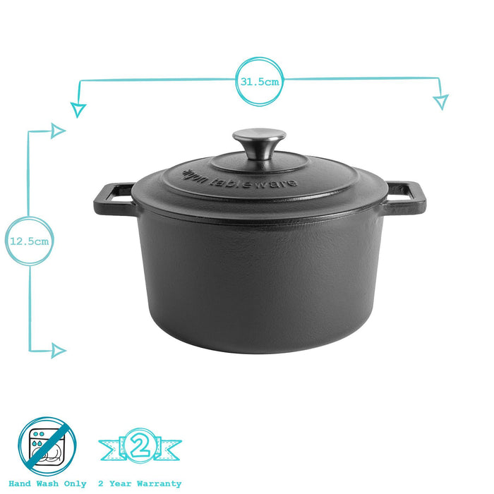4.5L Matt Black Cast Iron Casserole Dish