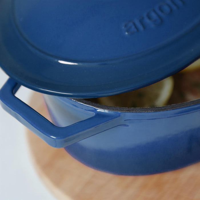 4.68L Dark Blue Oval Cast Iron Casserole Dish