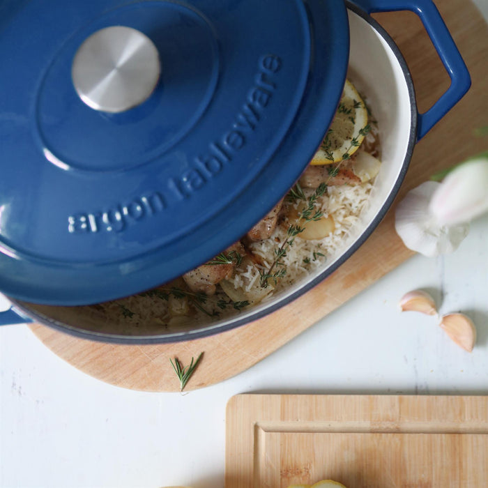 4.68L Dark Blue Oval Cast Iron Casserole Dish