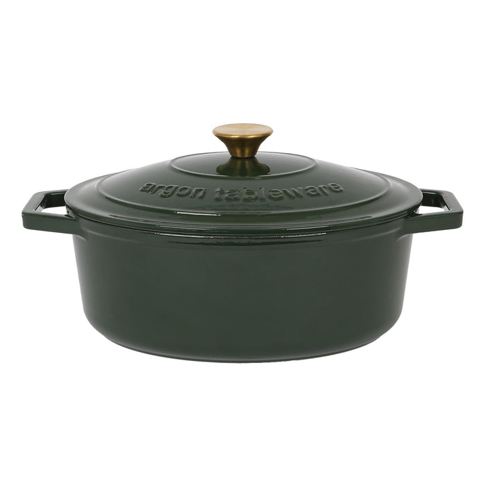 4.68L Dark Green Oval Cast Iron Casserole Dish