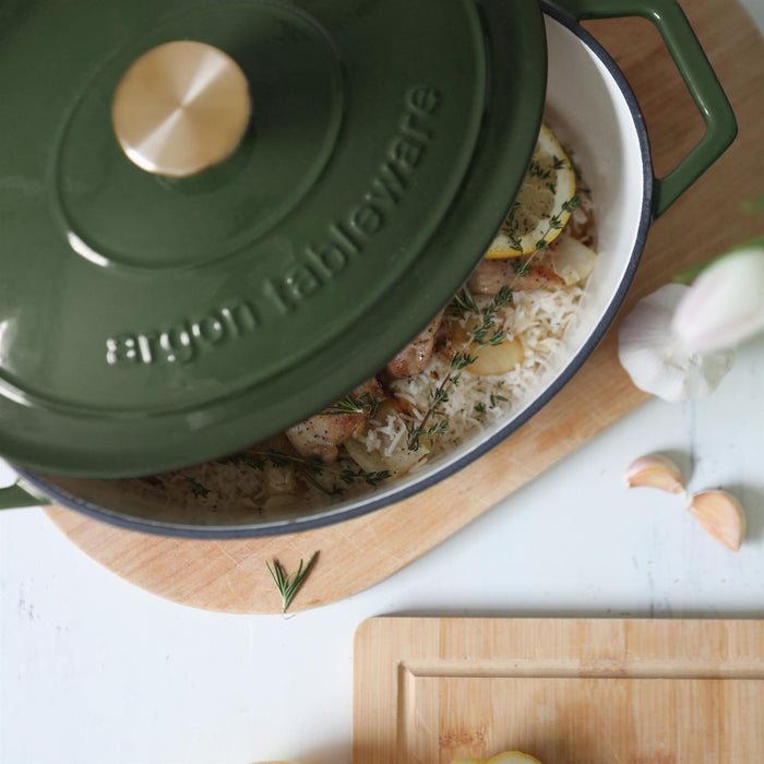4.68L Dark Green Oval Cast Iron Casserole Dish