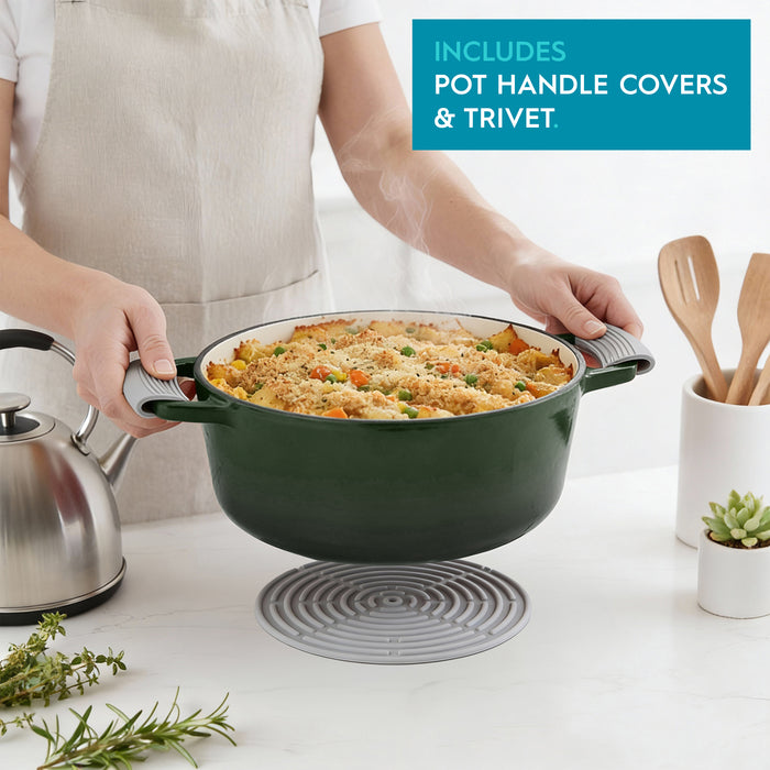 4.68L Dark Green Oval Cast Iron Casserole Dish