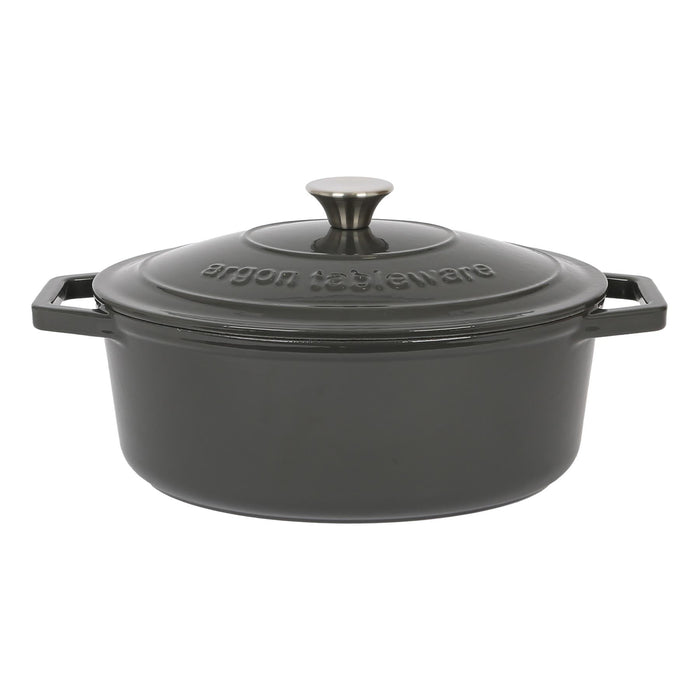 4.68L Dark Grey Oval Cast Iron Casserole Dish
