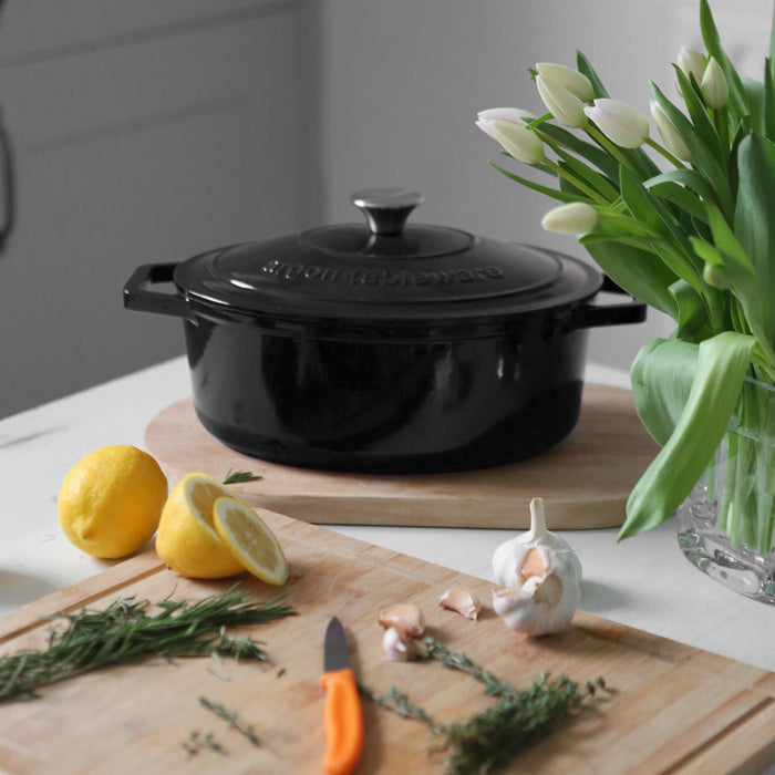 4.68L Matt Black Oval Cast Iron Casserole Dish