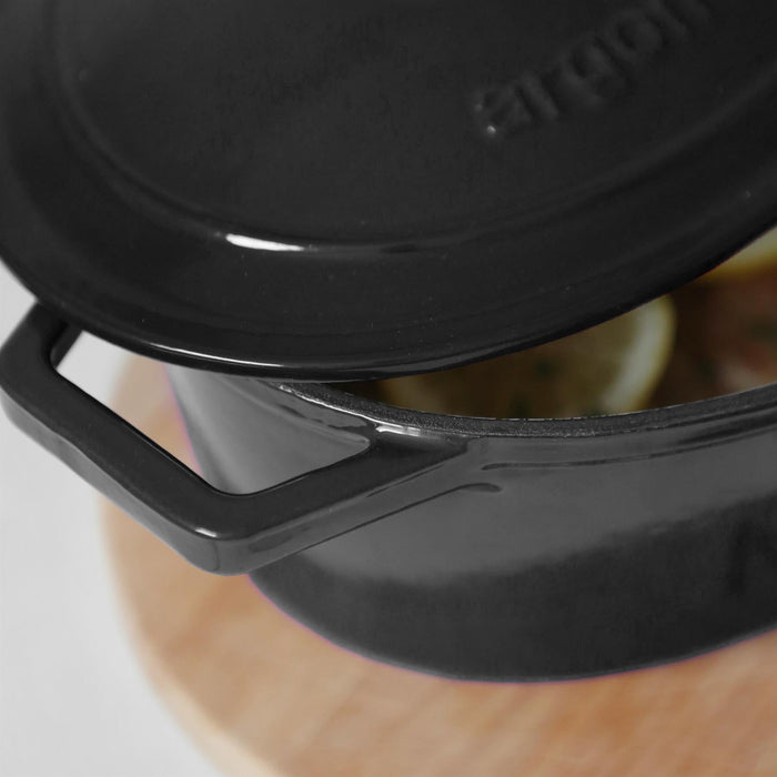 4.68L Matt Black Oval Cast Iron Casserole Dish