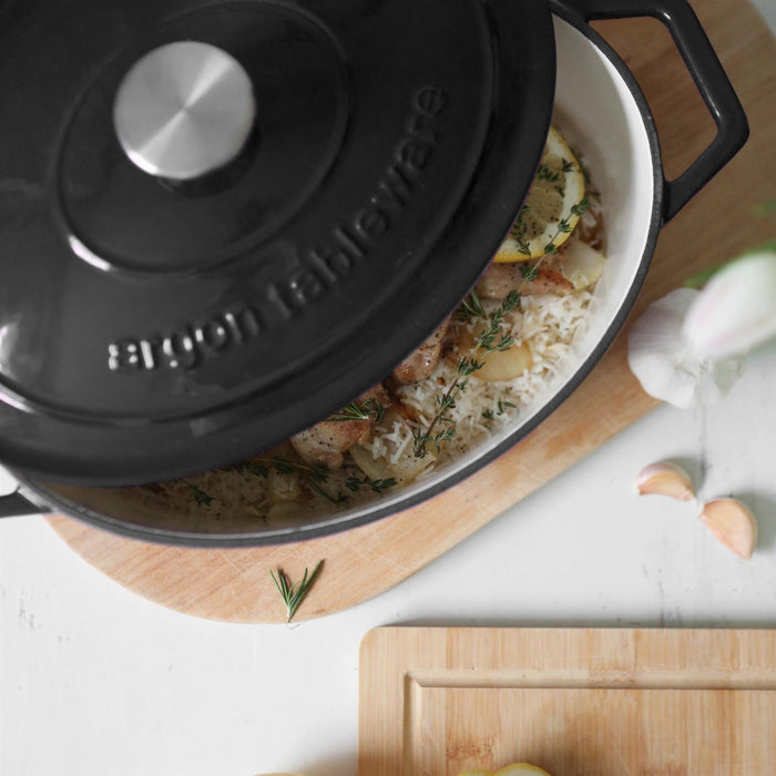 4.68L Matt Black Oval Cast Iron Casserole Dish