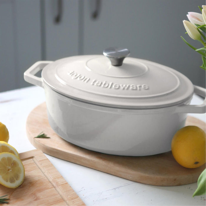 4.68L Pebble Gloss Oval Cast Iron Casserole Dish