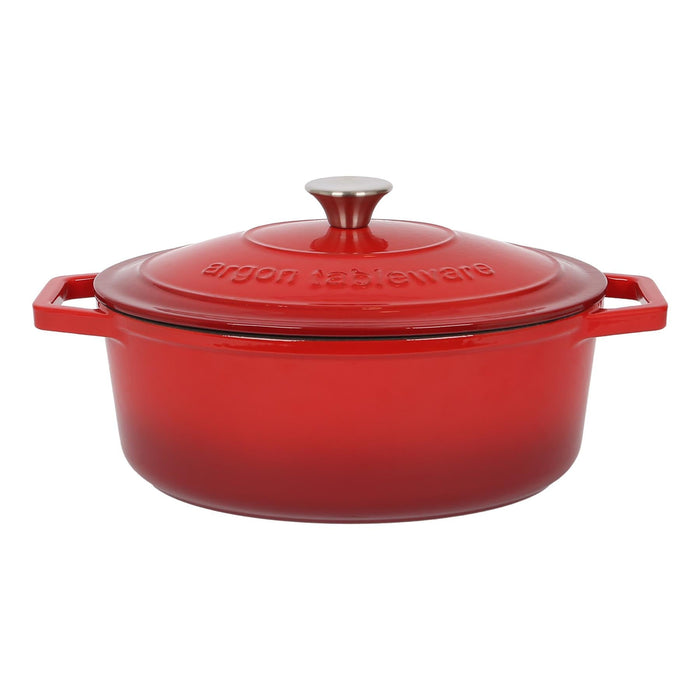 4.68L Red Ombre Oval Cast Iron Casserole Dish