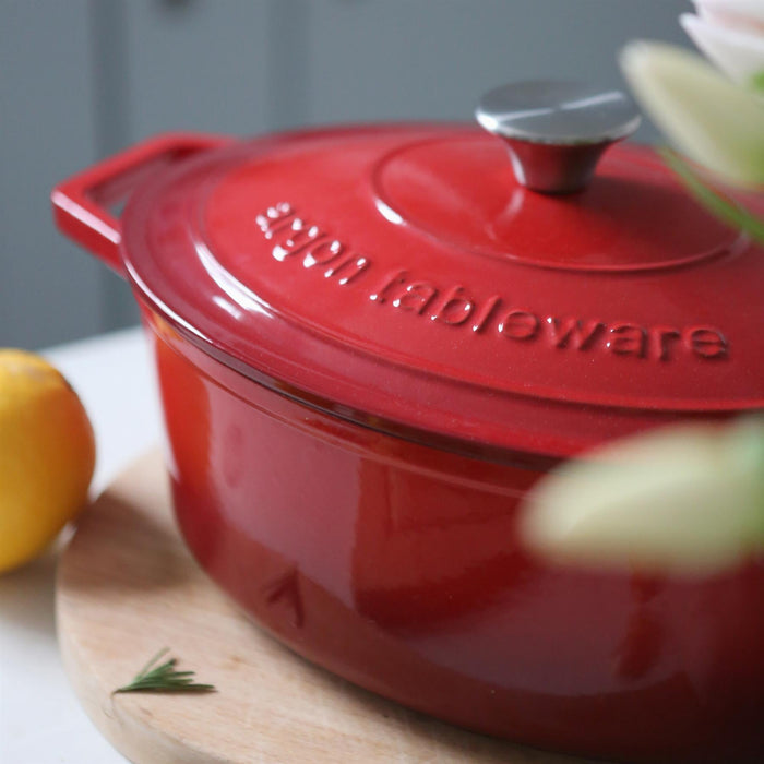 4.68L Red Ombre Oval Cast Iron Casserole Dish