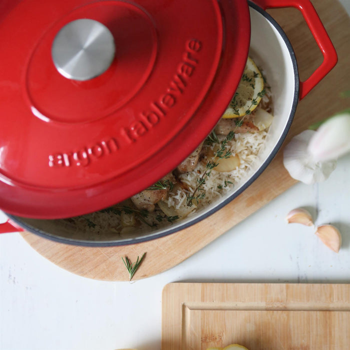 4.68L Red Ombre Oval Cast Iron Casserole Dish