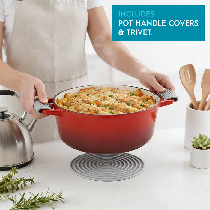 4.68L Red Ombre Oval Cast Iron Casserole Dish