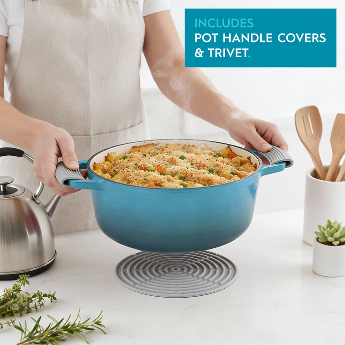 4.68L Teal Ombre Oval Cast Iron Casserole Dish