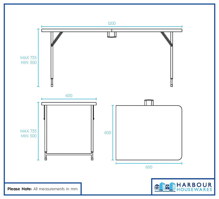 4ft (120cm) White Height Adjustable Folding Trestle Table