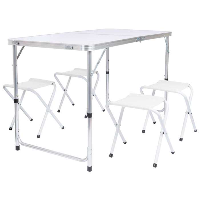 5 Piece Height Adjustable White Folding Picnic Table & Chairs Set