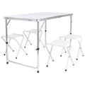 5 Piece Height Adjustable White Folding Picnic Table & Chairs Set