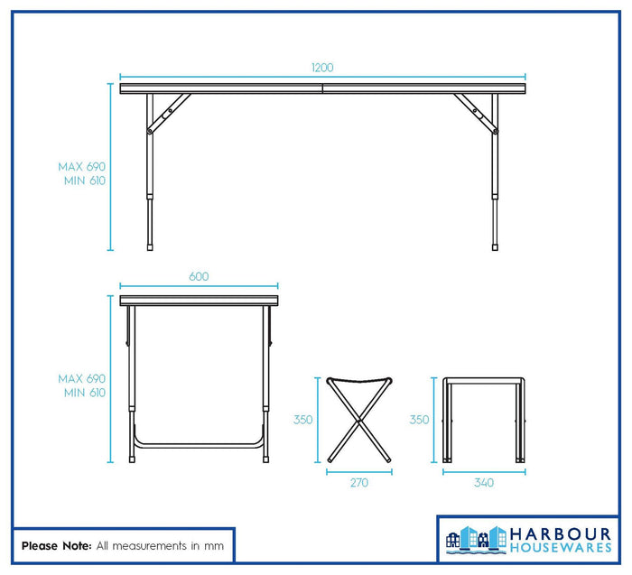 5 Piece Height Adjustable White Folding Picnic Table & Chairs Set