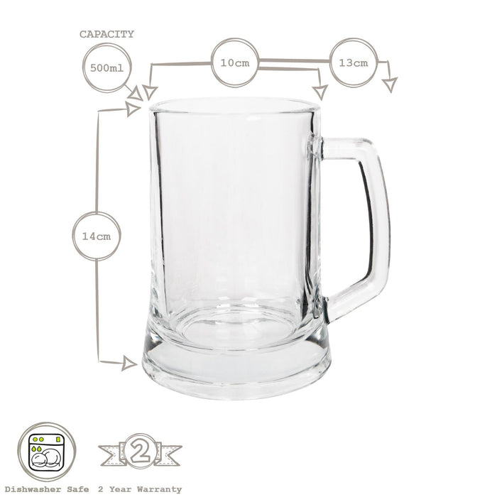 500ml Glass Beer Mugs - Pack of 2