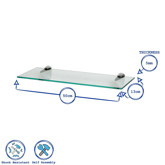 50cm Floating Glass Shelf with Chrome Fixings