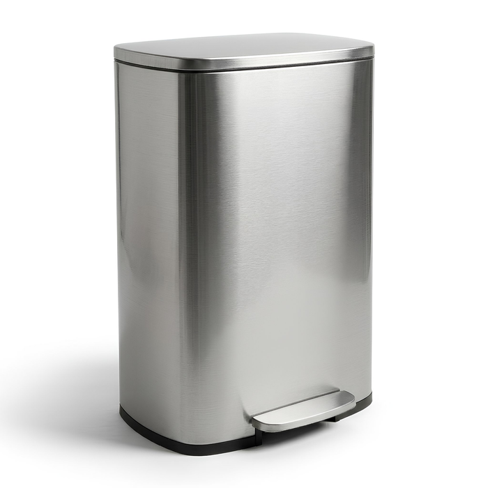 50L Square Stainless Steel Kitchen Pedal Bin - Brushed