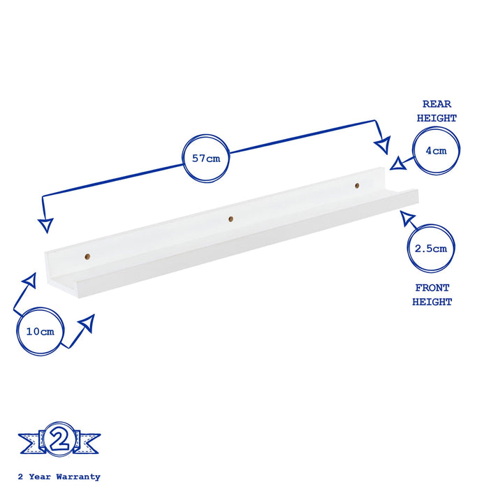57cm White Floating Picture Ledge Shelves - Pack of Three