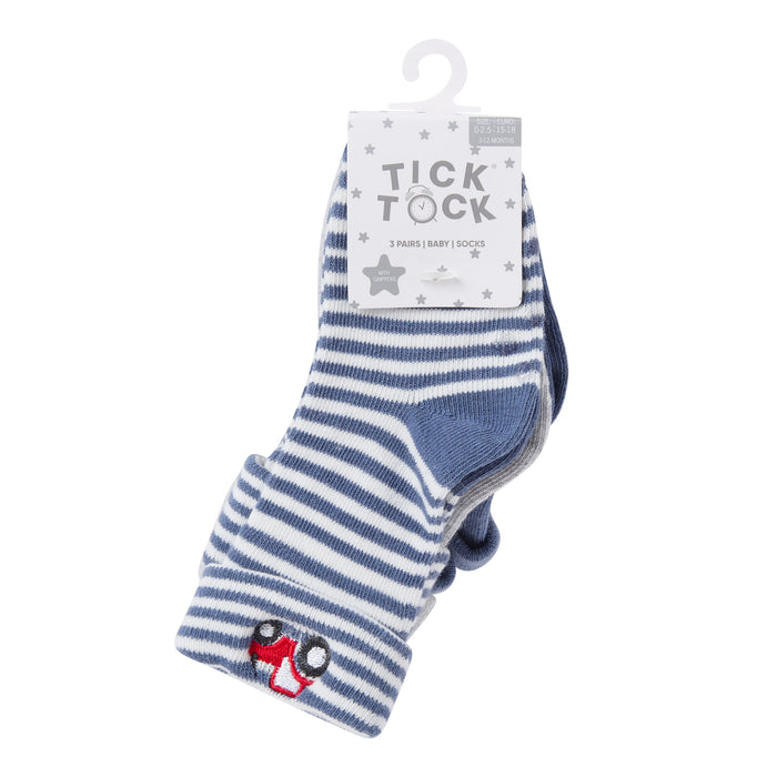 .5Baby Unisex 3 Pack Embroidered Socks with Grippers - Cars (0-5.5) (PK6) 44B1062