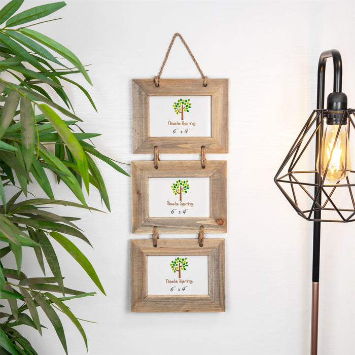 6" x 4" Wooden Hanging Triple Photo Frame