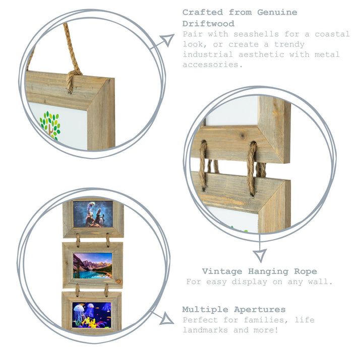 6" x 4" Wooden Hanging Triple Photo Frame