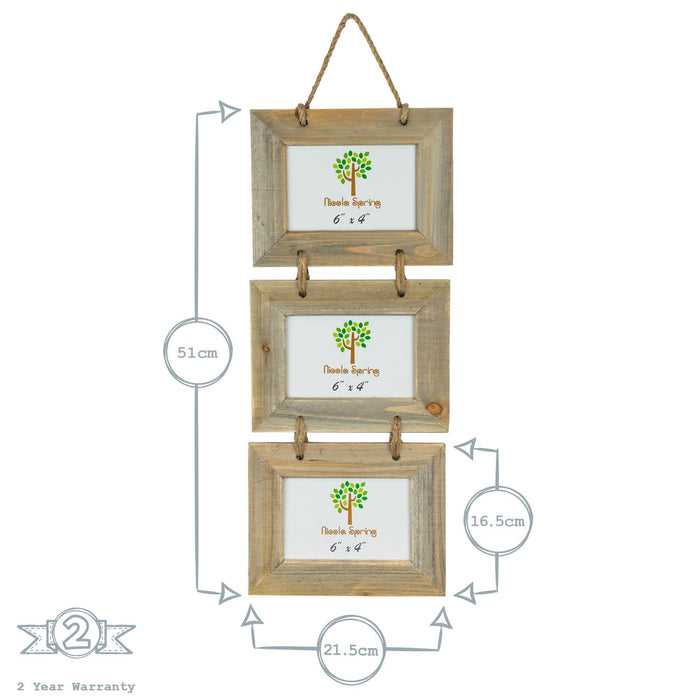 6" x 4" Wooden Hanging Triple Photo Frame